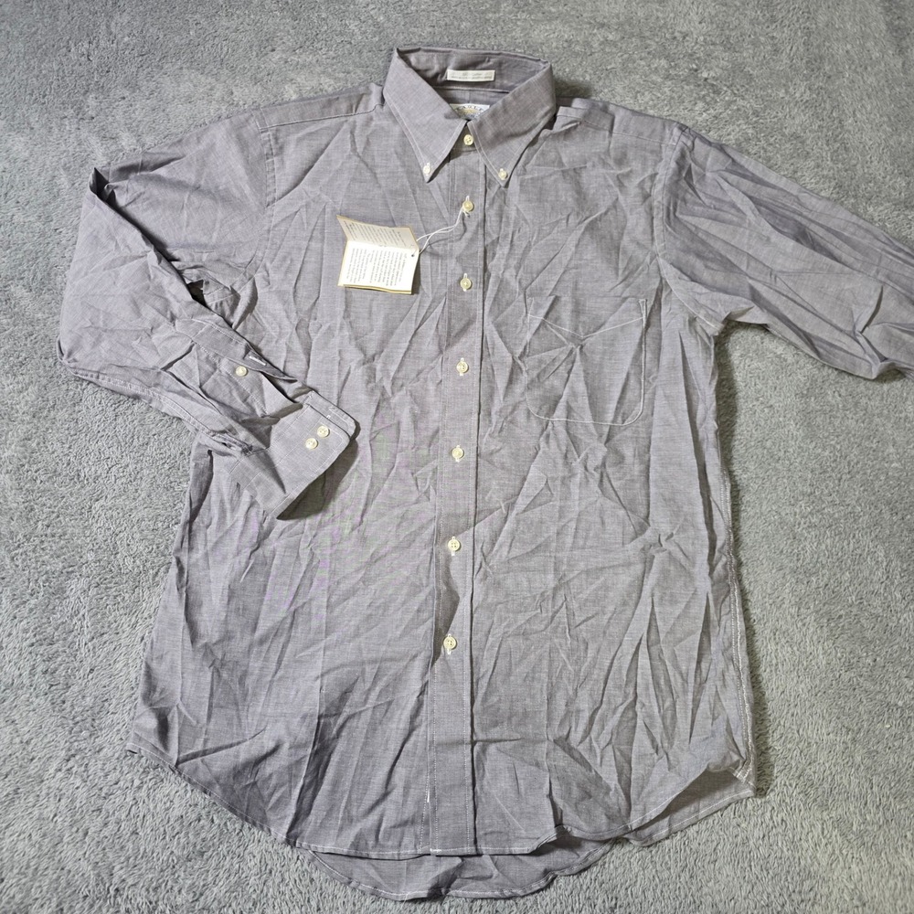 Eagle Shirtmakers Mens 15.5 32/33 Button Down Shirt Grey Solid Cotton Long Sleev